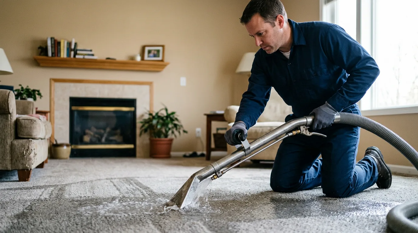 Water damage restoration technician working near Prairieburg, IA